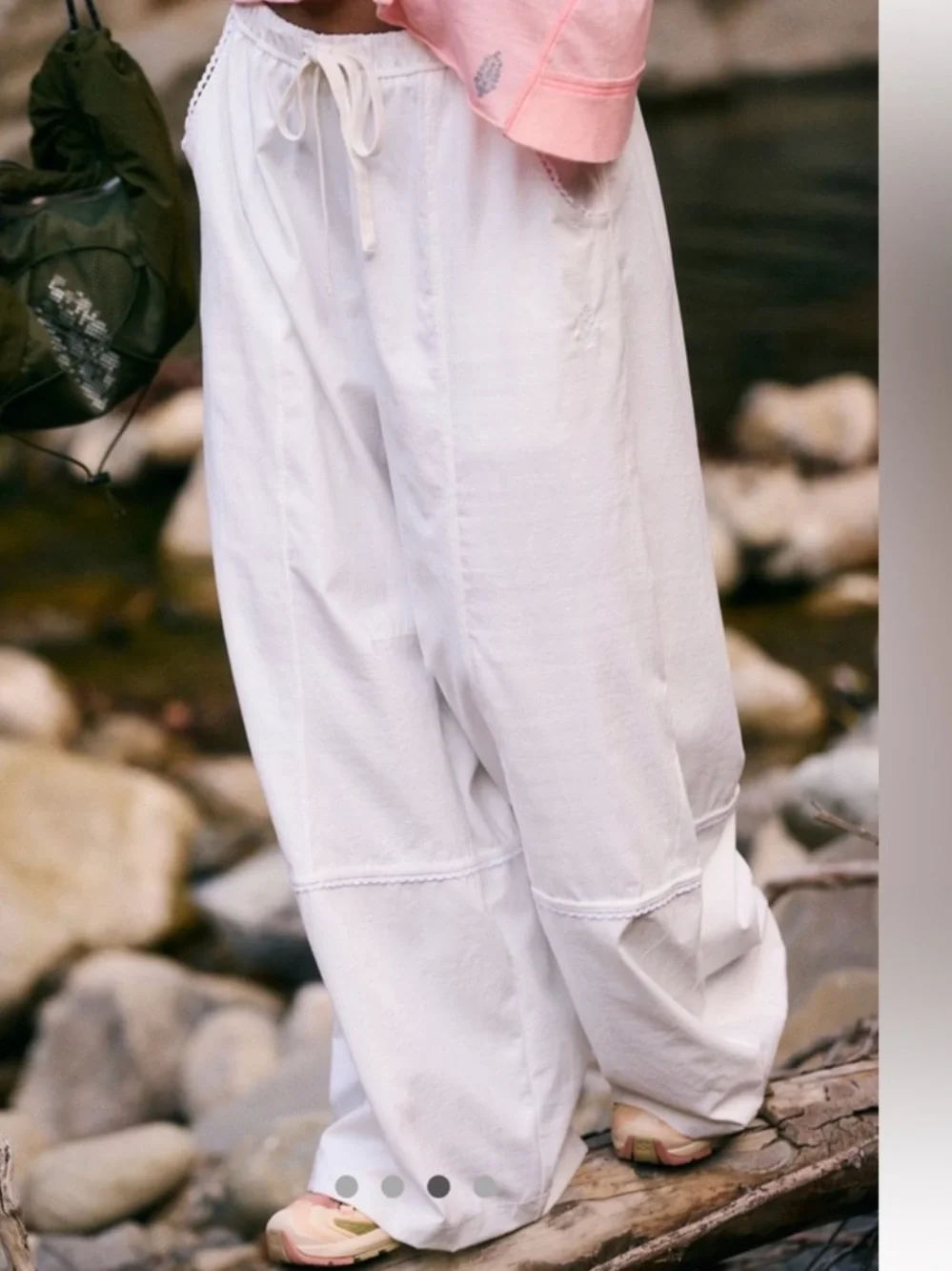 LIKE NEW Free People Movement Wish It Wide Leg Pant White Elastic Waist Medium - Picture 2 of 14